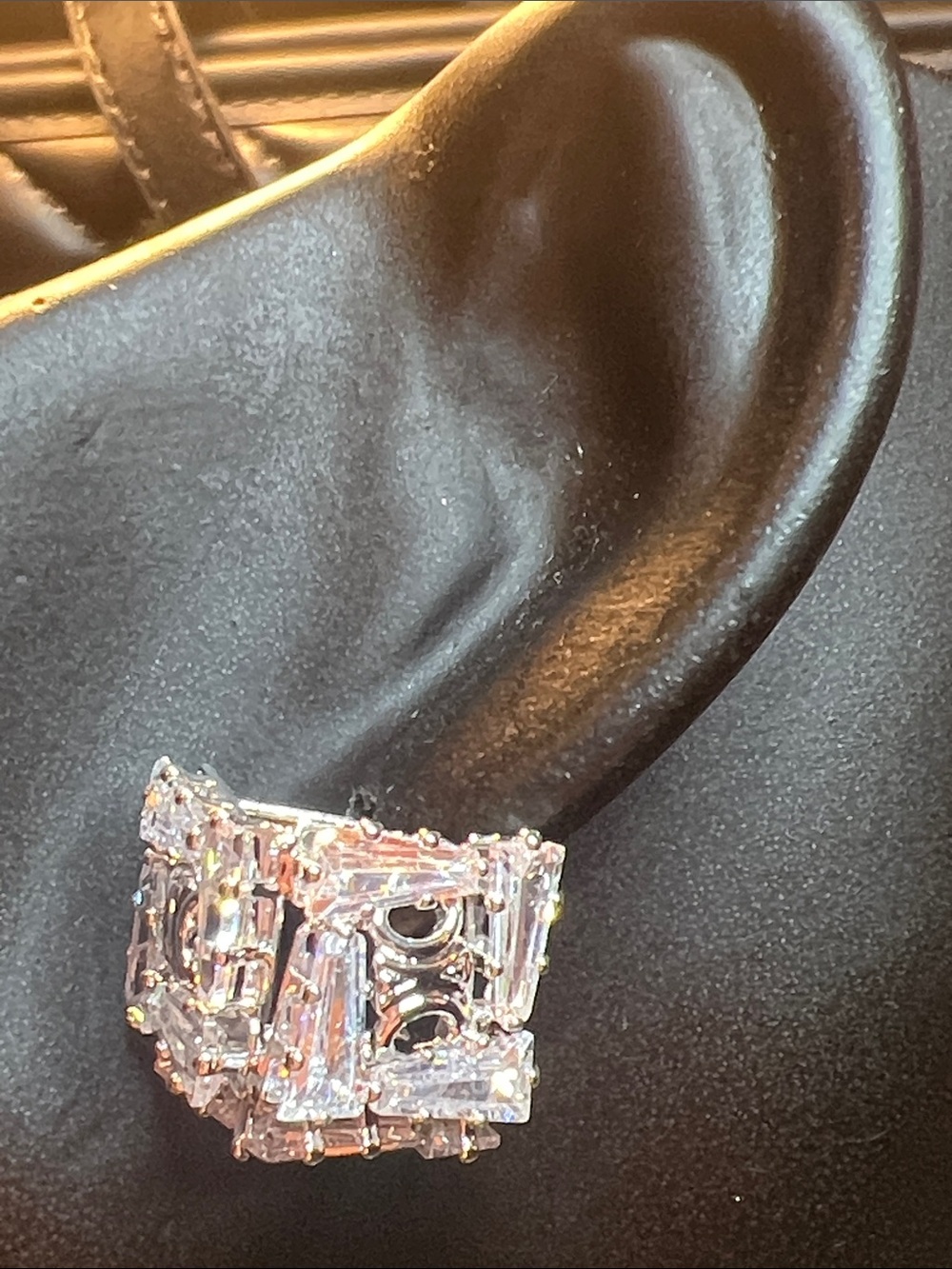 Clear Crystal Baguette Clip-On Earrings — Silver Tone